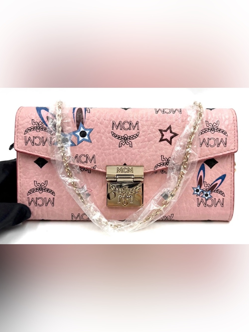 MCM Pink Visetos Crossbody Bag with Gold Hardware